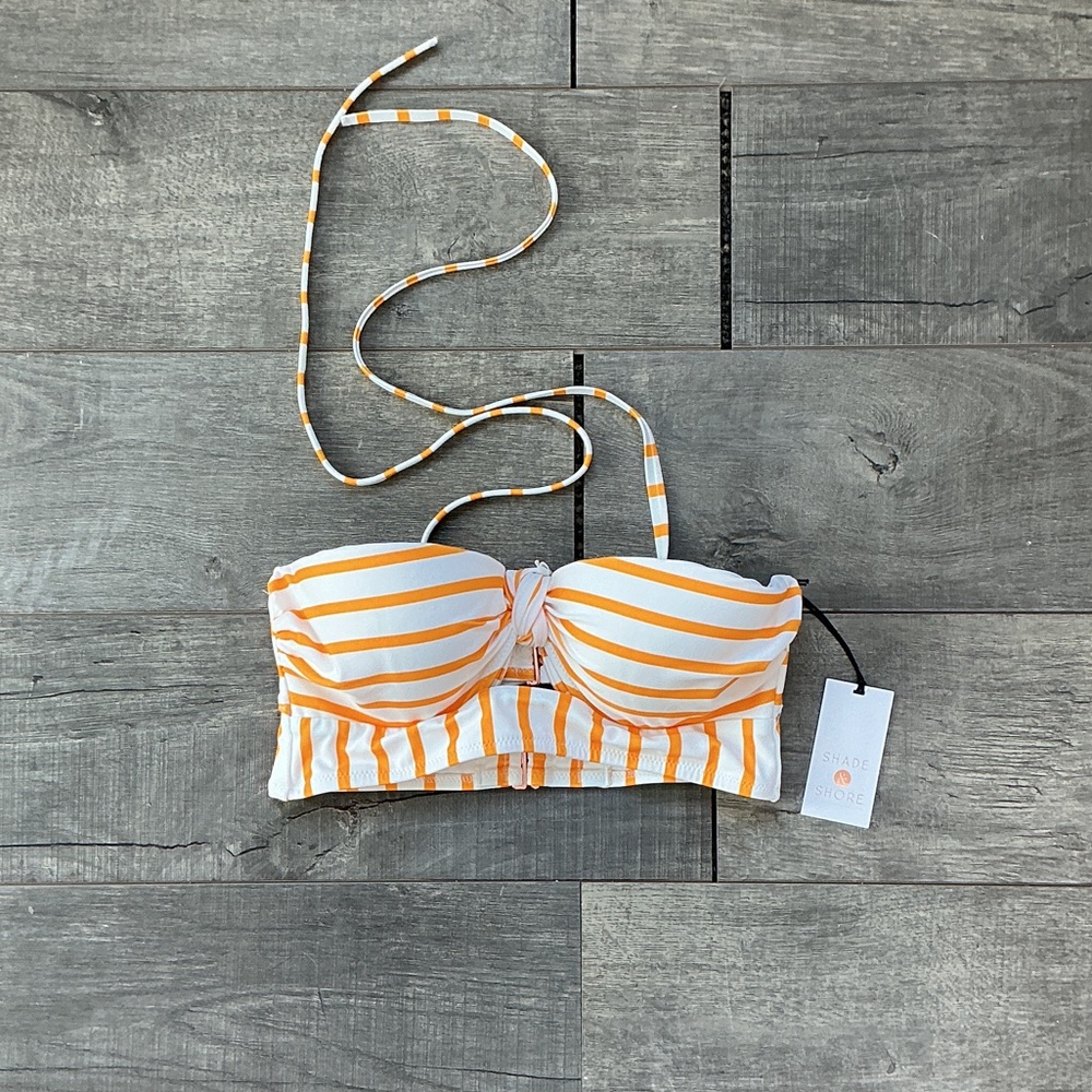 Shade & Shore Orange and White Striped Bikini Top